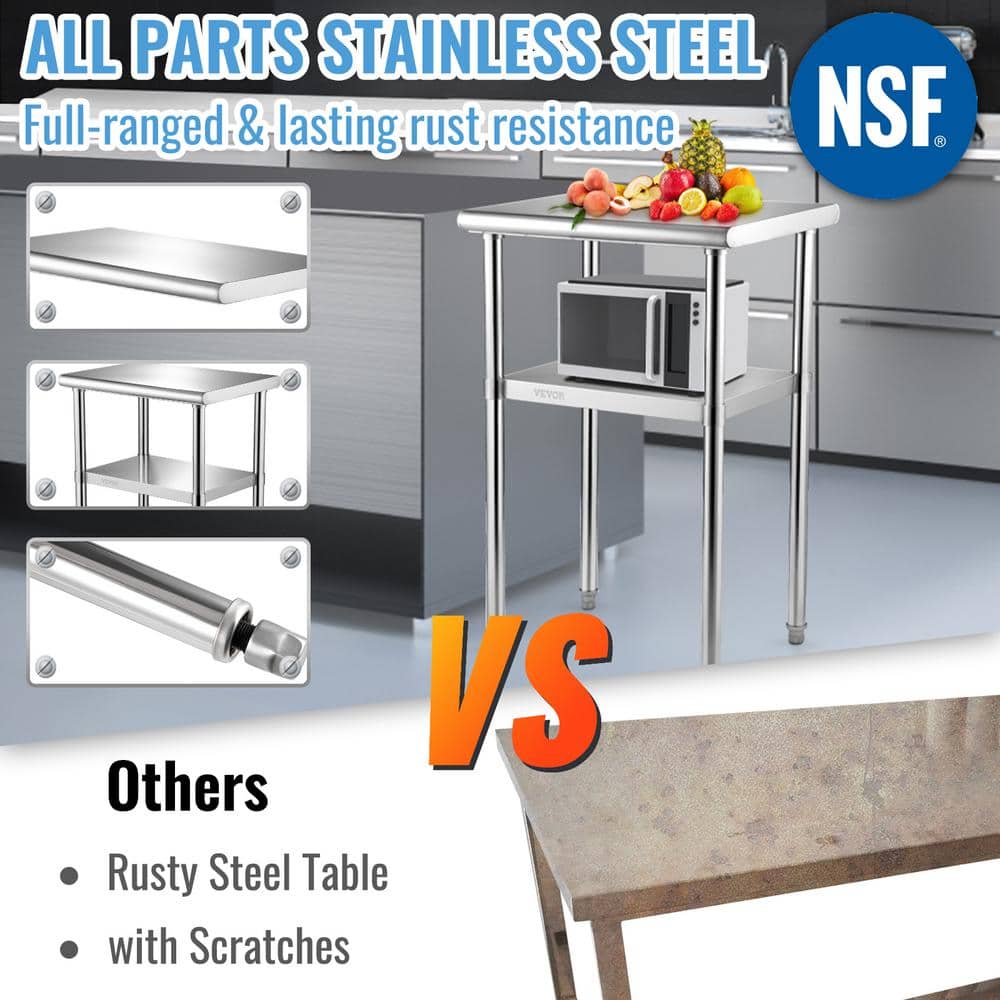VEVOR 36" Stainless Steel Prep Table with Adjustable Undershelf