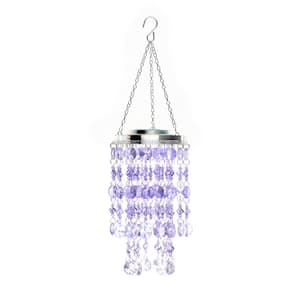 18.75 in. H Solar Lighted Transparent Acrylic Jewel Beaded Wind Chime Chandelier Hanging Decor