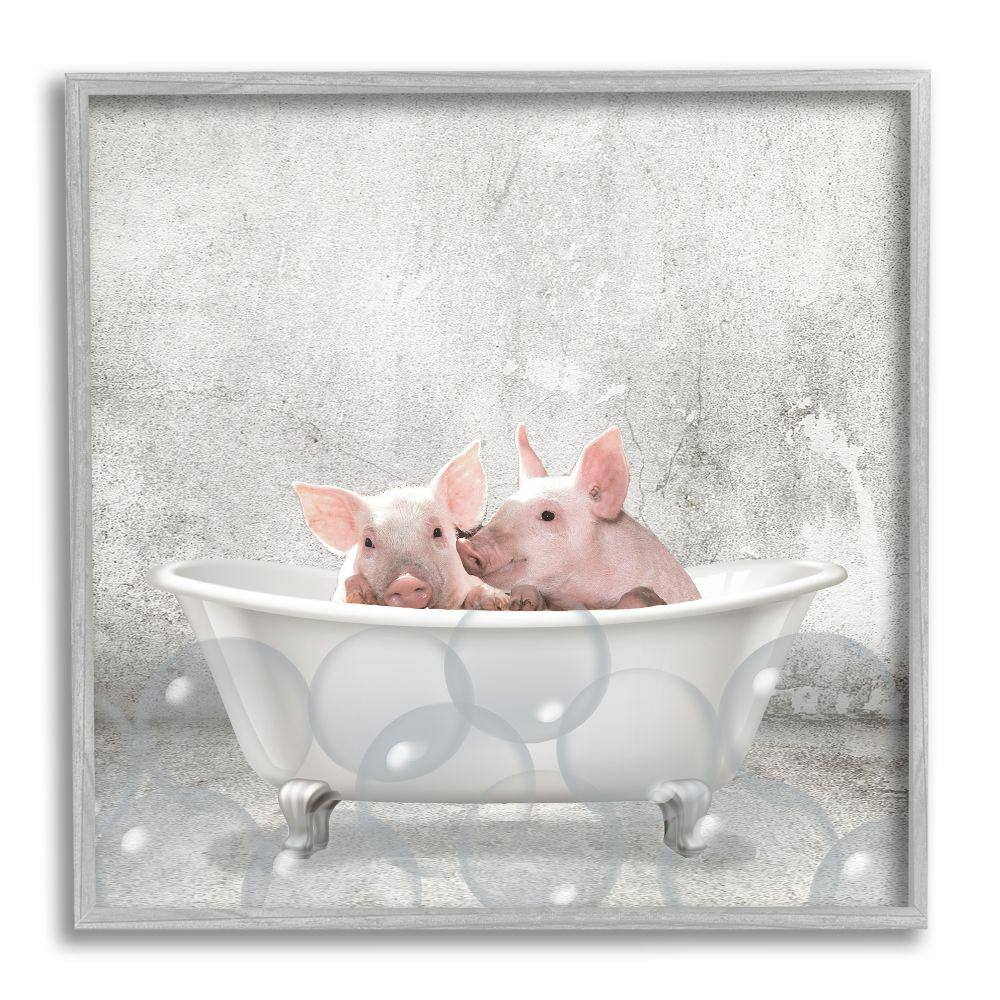 Stupell Industries "Baby Piglets Bath Time Cute Animal Design" by Kim Allen Framed Print Animal Texturized Art 12 in. x 12 in.