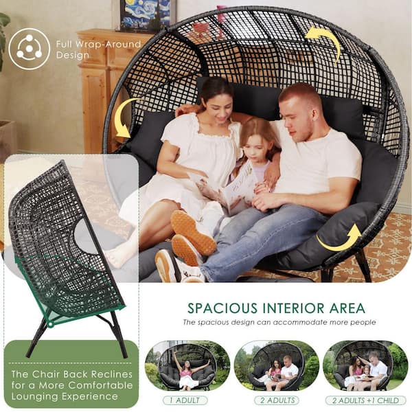 FINCATI 2-Person Gray Double PE Wicker Outdoor Lounge Egg FINCATI 2-Person Gray Double PE Wicker Outdoor Lounge Egg