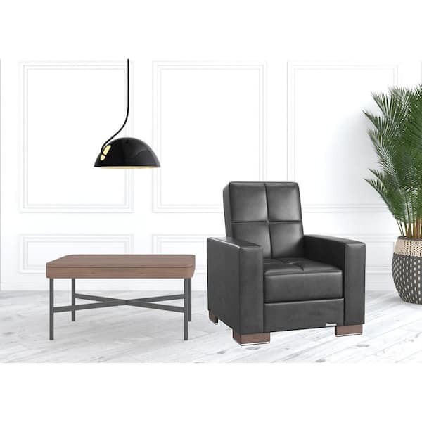 HomeRoots Amelia 38 in. Black Faux Leather Arm Chair with Tufted Cushions