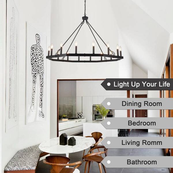 ADSENSTY 16-Light Black Farmhouse Polygon Wagon Wheel Chandelier