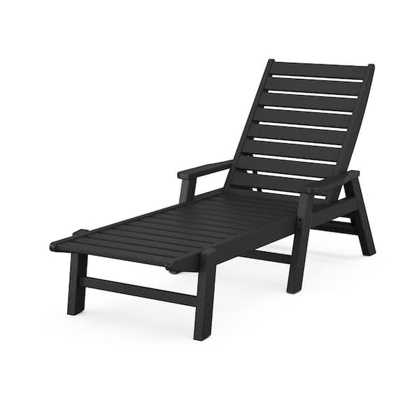 POLYWOOD Grant Park Black Chaise Lounge with Arms