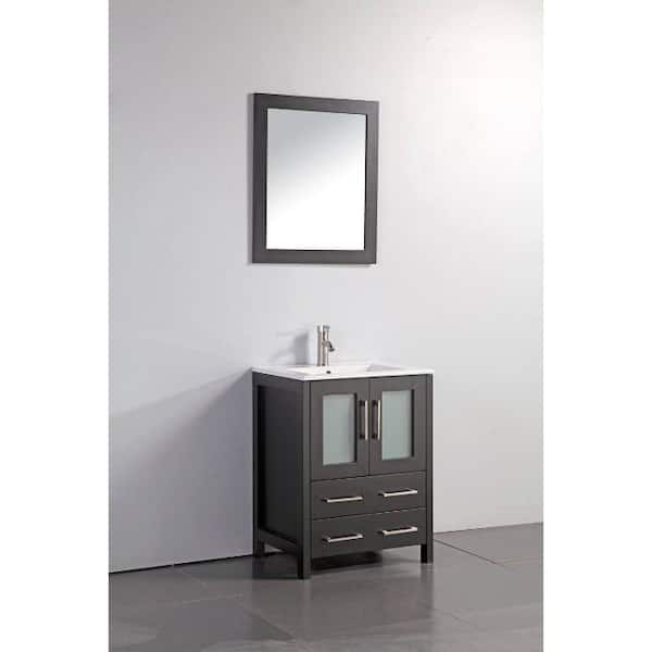 Brescia 24 in. W x 18.1 in. D x 35.8 in. H Single Basin Bathroom Vanity in Espresso with Top in White Ceramic and Mirror