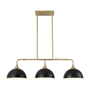 Kris Contemporary 3-Light Black Dome Metal Shade Kitchen Island Pendant Light