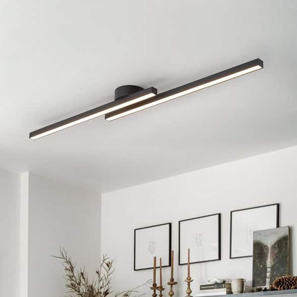 Linea 2-Light 35.8 in W x 4.7 in H Matte Black Linear LED Vanity Light Long Ceiling Light for Bathroom and Hallway