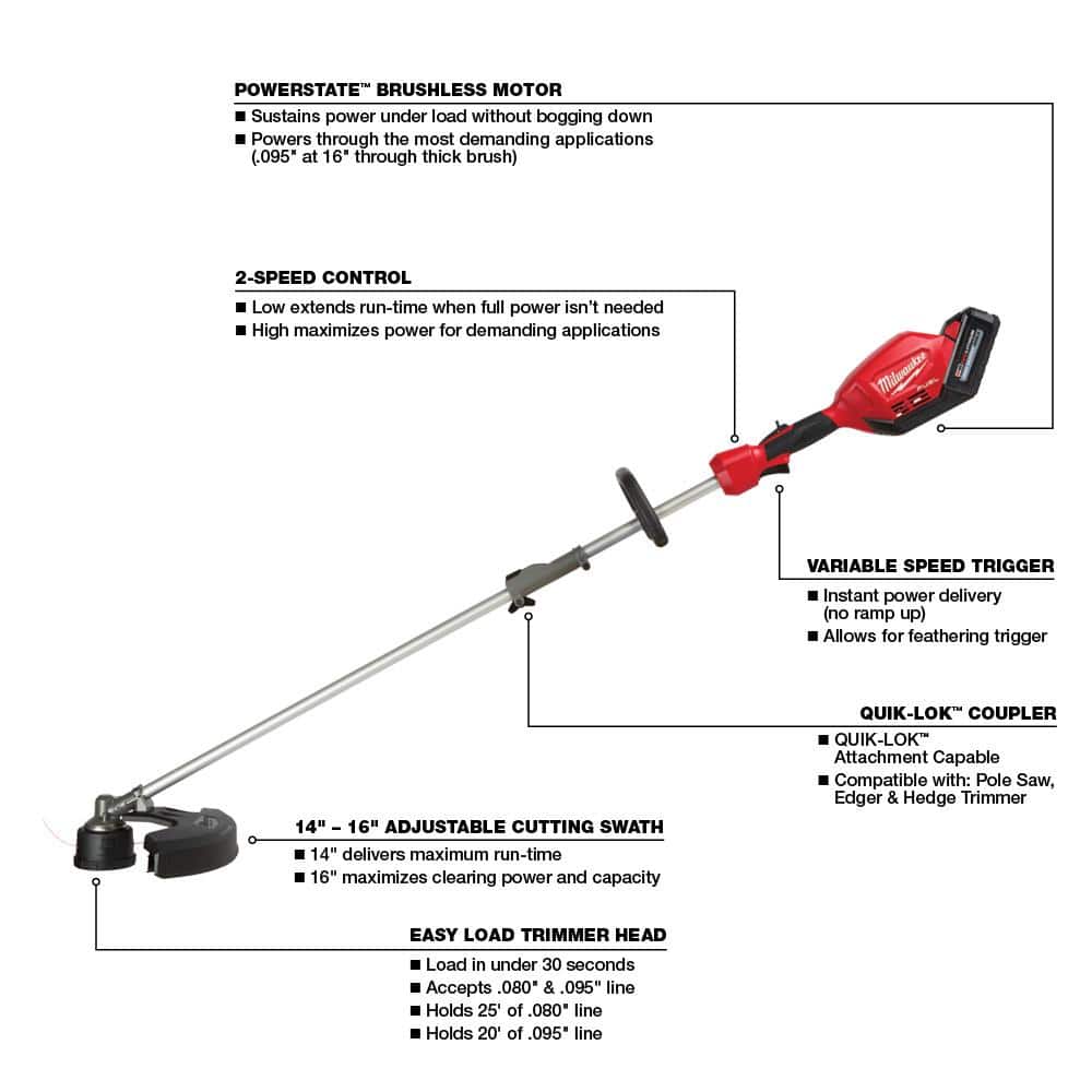 M18 FUEL 18V Lithium-Ion Brushless Cordless String Trimmer with QUIK-LOK Attachment Capability and 8.0 Ah Battery - 2