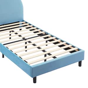 Upholstered Twin Daybed Frame for Kids, Blue Twin Platform Bed with Carton Ears Shaped Headboard