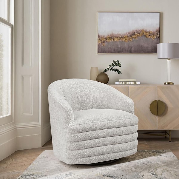 Ellie Chenille Upholstery Beige Swivel Arm Chair
