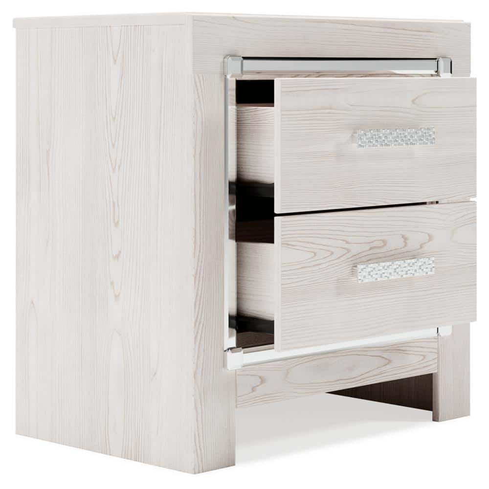 White Transitional 2-Drawer Nightstand with Chrome Accents