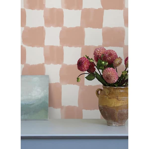 Tess Watercolor Checker Terracotta Peel and Stick Wallpaper
