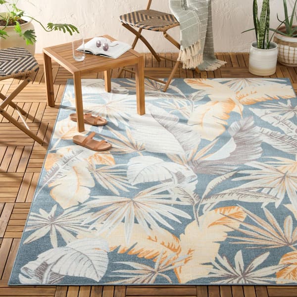 Abaco Tropical Foliage Dark Blue 6 ft. x 9 ft. Indoor/Outdoor Area Rug