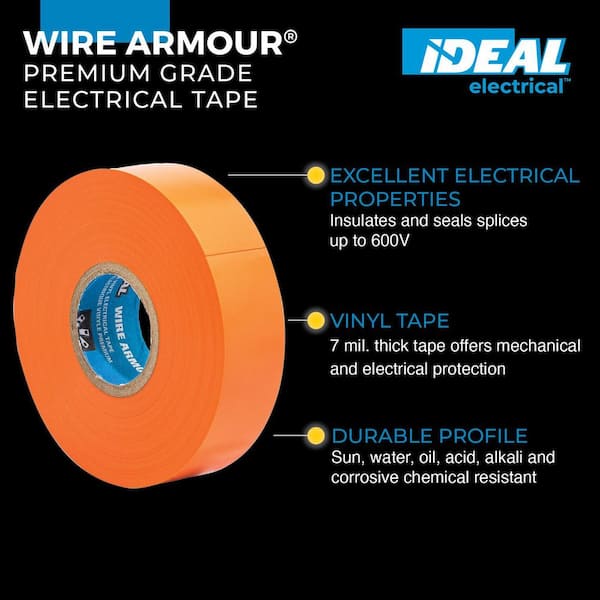 Wire Armour 3/4 in. x 66 ft. Premium Vinyl Tape, Orange (10-Pack)