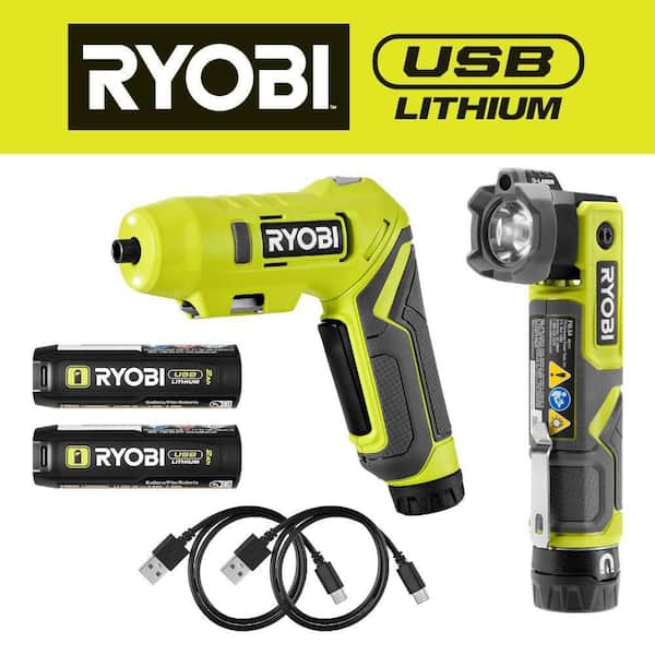 USB Lithium 2-Tool Combo Kit with Screwdriver, LED Flashlight, (2) 2.0 Ah USB Lithium Batteries, & (2) Charging Cables