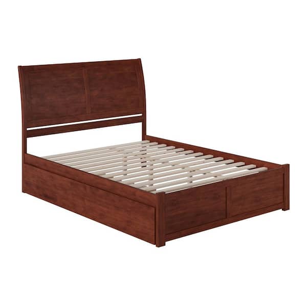 Portland Walnut Queen Bed with Footboard and Twin Extra Long Trundle