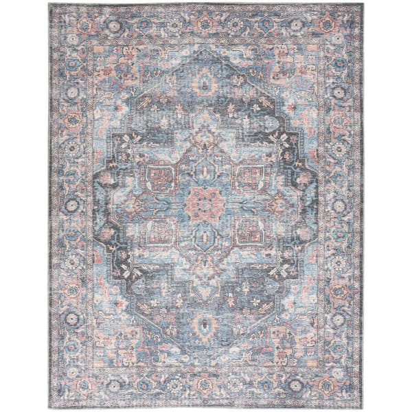 57 Grand Machine Washable Light Blue Multi 8 ft. x 10 ft. Floral Traditional Area Rug