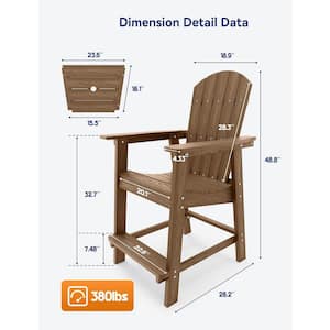Teak Plastic Adirondack Outdoor Bar Stools with Removable Connecting Table(2-Pack)
