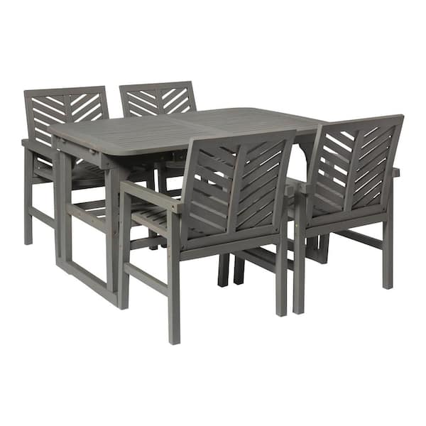 Grey Wash 5-Piece Extendable Wood Outdoor Patio Dining Set