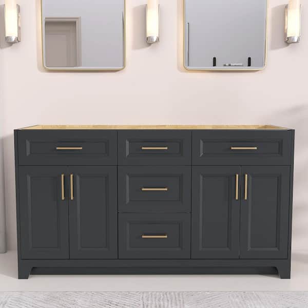 NTQ 60 in. W x 21.5 in. D x 33.5 in. H Bath Vanity Cabinet without Top Bathroom Vanity Freestanding Solid Wood in Gray