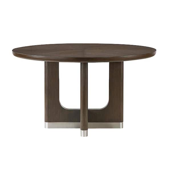 Thea Brown Finish Wood Top 54 Dia in. Dining Round Table, Seats 4