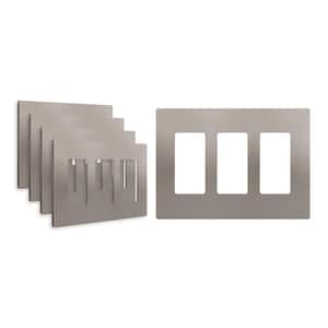 3-Gang Decorator/Rocker Plastic Screwless Wall Plate, Nickel (5-Pack)
