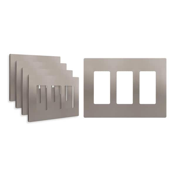 3-Gang Decorator/Rocker Plastic Screwless Wall Plate, Nickel (5-Pack)