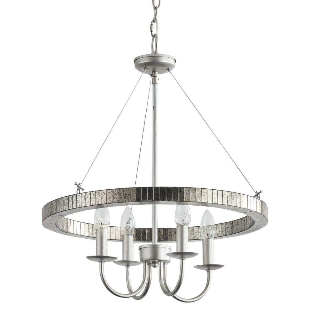 Farmhouse Brushed Nickel Wagon Wheel Candle Style Chandelier - 19.7" W x 23.6" H