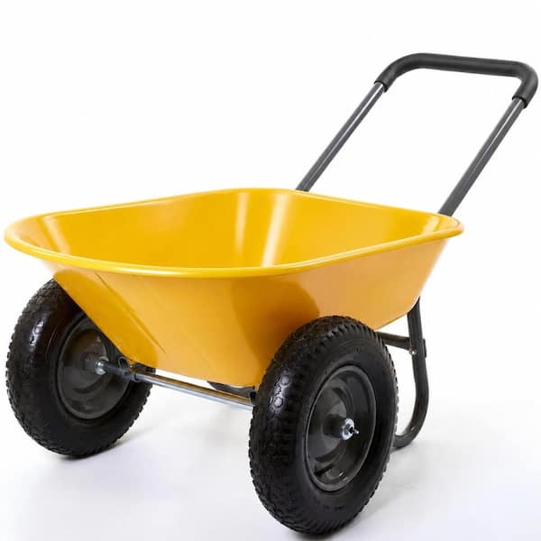 4 cu. ft. 600 lb. Dual-Wheel Poly Wheelbarrow with 14 in. Pneumatic Tires, Yellow