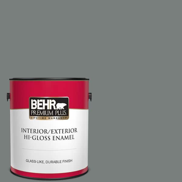 BEHR PREMIUM PLUS 1 gal. #PPU25-18 Shutter Gray Hi-Gloss Enamel Interior/Exterior Paint