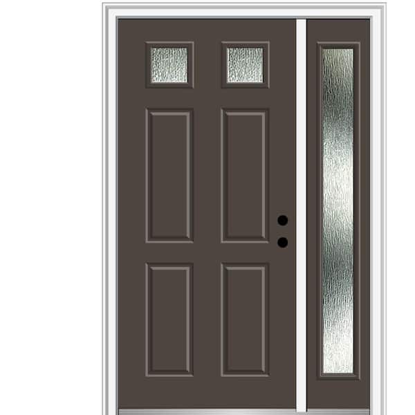 MMI Door 48 in. x 80 in. Left-Hand Inswing Rain Glass Brown Fiberglass Prehung Front Door on 4-9/16 in. Frame