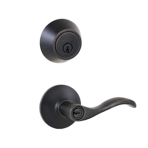Naples Matte Black Keyed Entry Door Lever with Single Cylinder Deadbolt Combo Pack