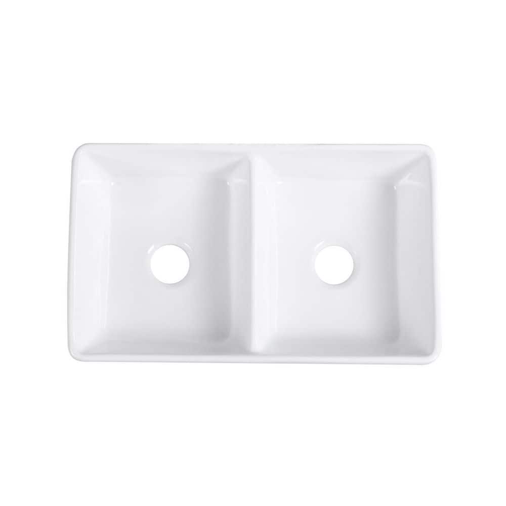 Trieste 32'' White Fireclay Double Bowl Farmhouse Sink