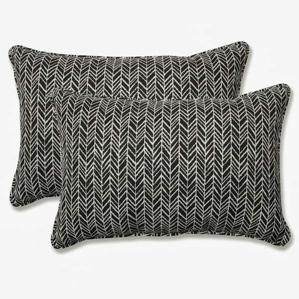 Black Rectangular Outdoor Lumbar Throw Pillow 2-Pack