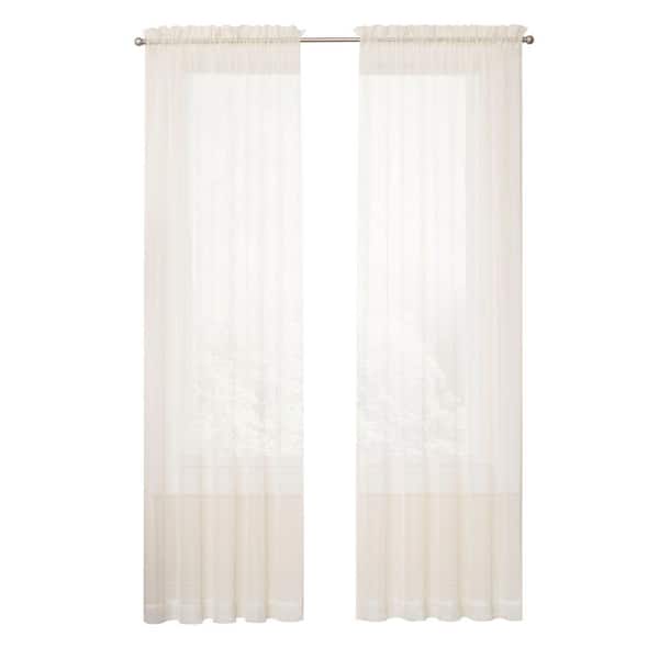Vue Voile Ivory Solid Polyester 59 in. W x 63 in. L Sheer Single Rod Pocket Curtain Panel