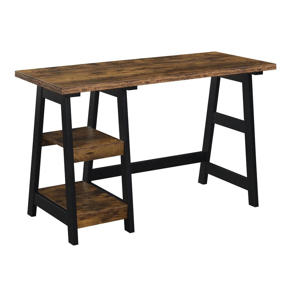 Designs2Go 47" Barnwood Black Trestle Desk with Shelves