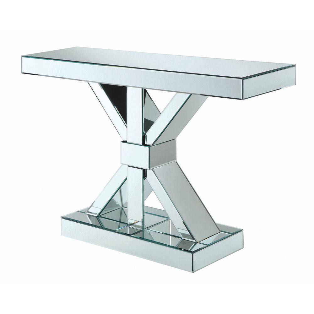 Mirrored Glass and Wood X-Base Console Table