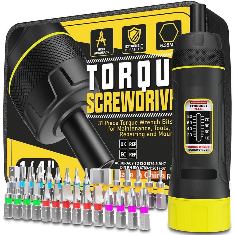31-Piece 1/4 in. Shank 31-Bit Black Non-Insulated Torque Screwdriver Set High Precision Maintenance