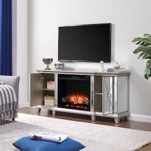 Kalis 58 in. Mirrored Surround Media Console Electric Fireplace in Silver