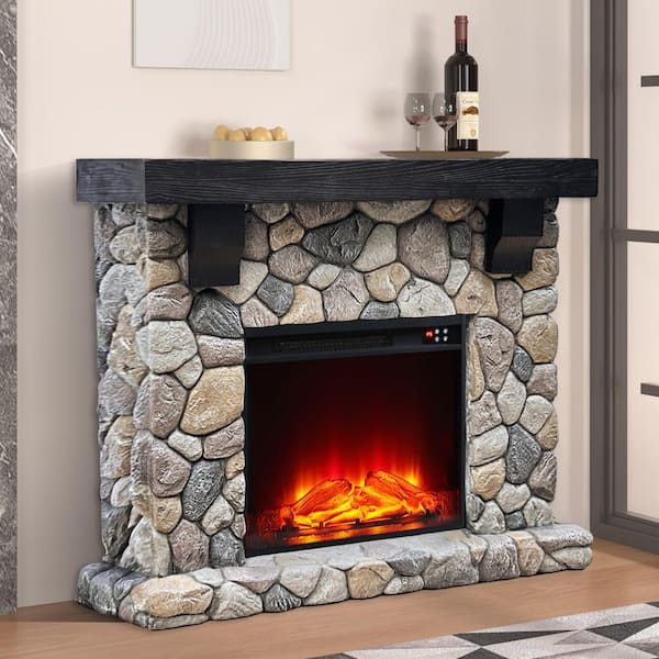 FESTIVO 44 in. Freestanding Electric Fireplace in Beige Stone
