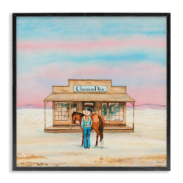 Stupell Industries Cowgirl and Horse Shopping by Amanda Greenwood Black Framed Nature Giclee Art Print 17 in. x 17 in.