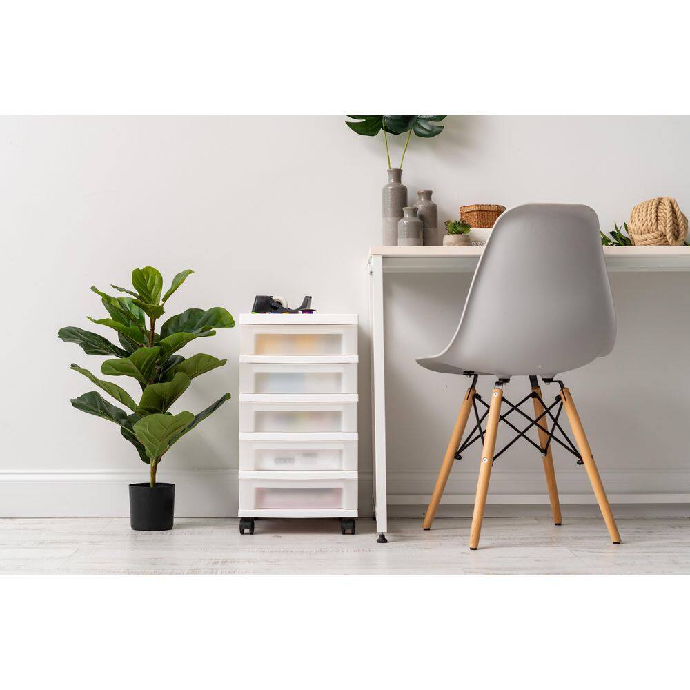 White 5-Drawer Plastic Storage Tower with Organizer Top