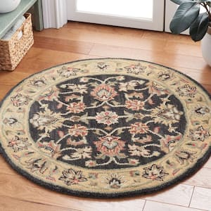 Heritage Charcoal/Gold 4 ft. x 4 ft. Antique Border Round Area Rug