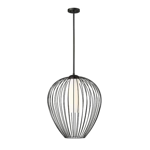 Unbranded Savanti 22 in. 1-Light Matte Black Shaded Pendant Light with White Opal Glass Shade, No Bulbs Included