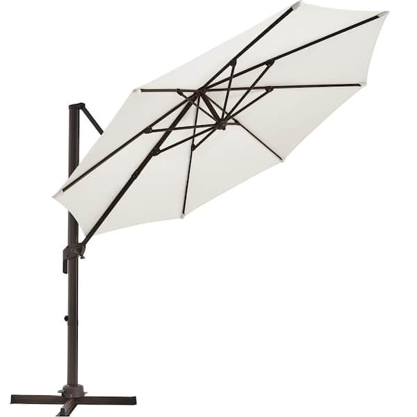 JEAREY 10 ft. Round 360-Degree rotation Cantilever Patio Umbrella in White