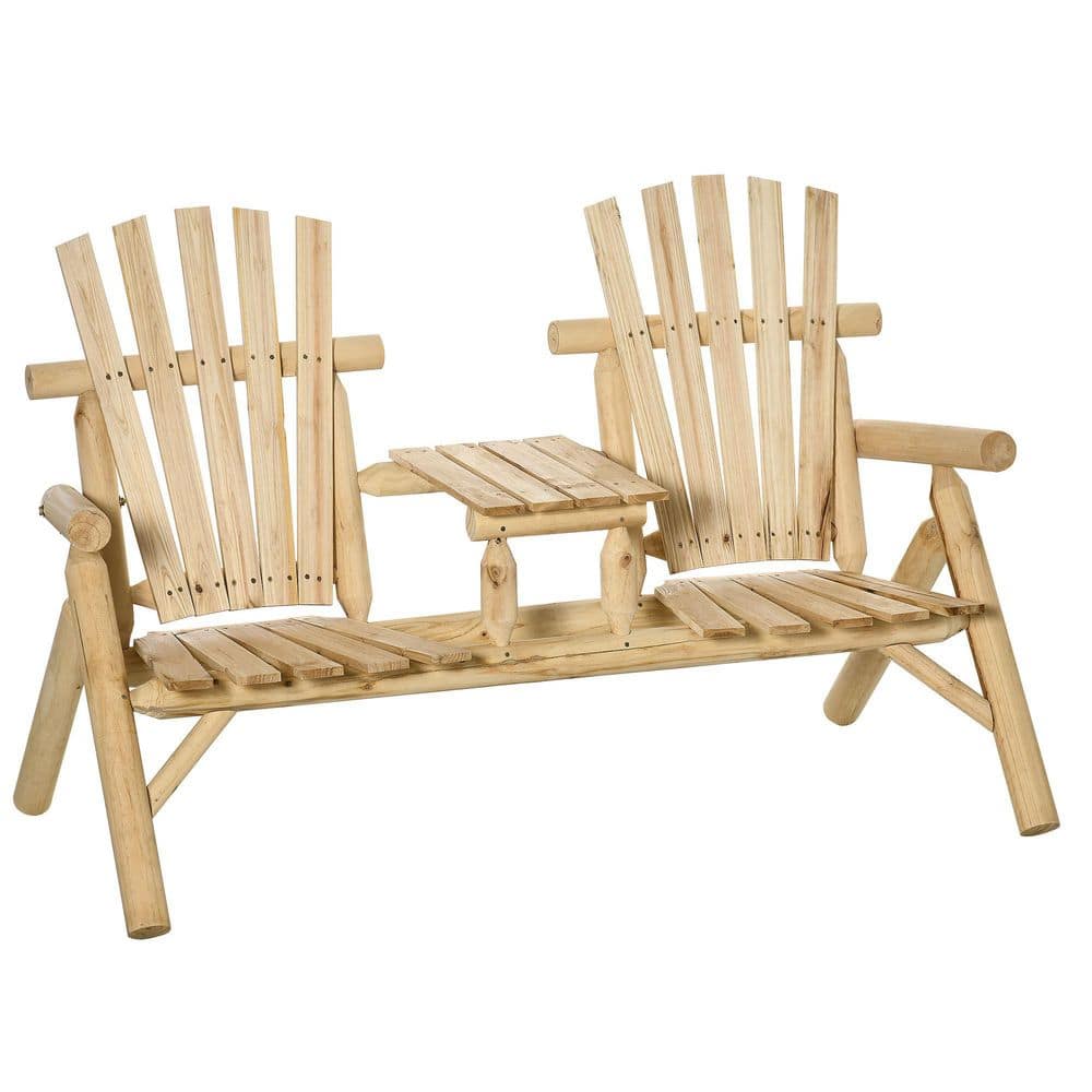 Natural Finish Wood Adirondack Chair Loveseat with Side Table, Outdoor Patio Bench for Porch Backyard Deck Fire Pit price history on PriceWatchPro