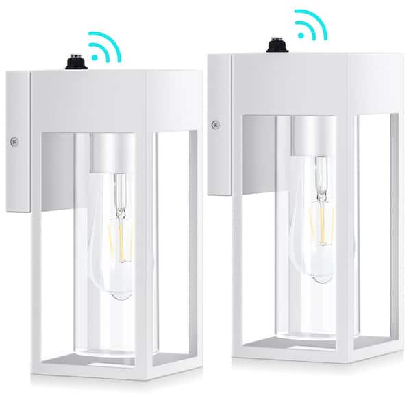 10.2 in. White Dusk to Dawn Modern Porch Lights Outdoor Hardwired Wall Lantern Sconce with No Bulbs Included (2-Pack)