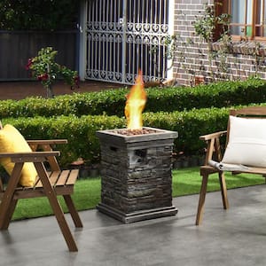 25 in. Gray Square Column Propane Gas Fire Pit Outdoor Garden Slate Rock