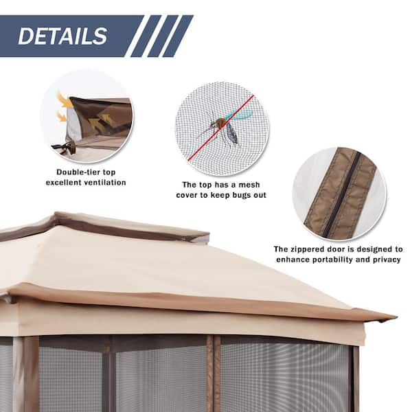 JOYSIDE 11 ft. x 11 ft. Beige Steel Pop-up Gazebo with