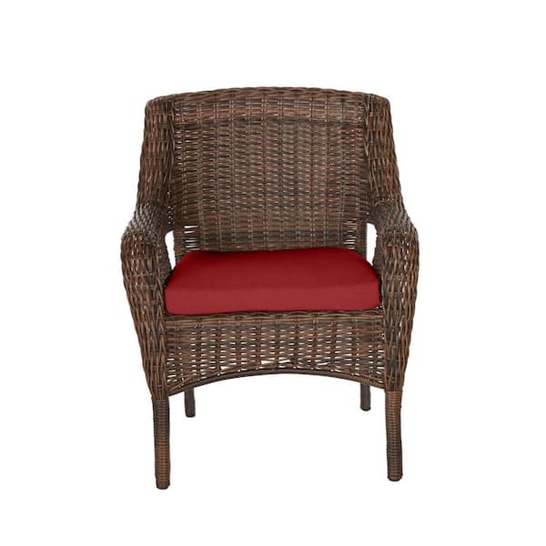 Hampton Bay Cambridge Brown Wicker Outdoor Patio Dining Chair with CushionGuard Chili Red Cushions (2-Pack)