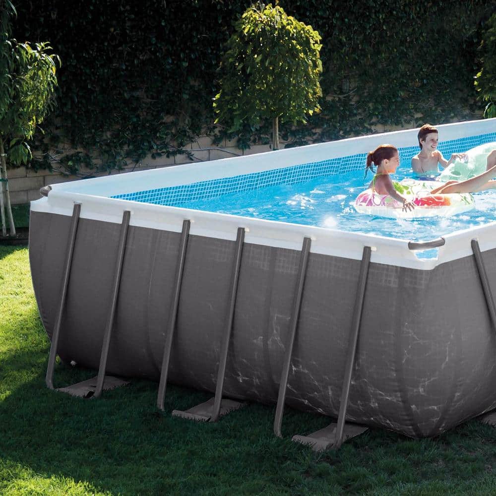 Intex 24ft Gray Rectangular Above Ground Pool Set with Pump and Floats